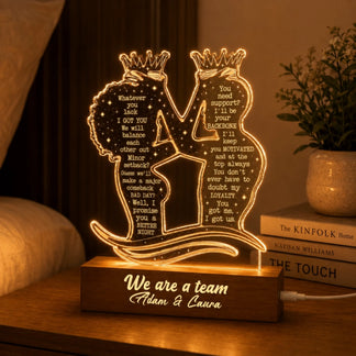 Custom LED acrylic light for couples engraved with inspiring quotes and names Adam and Caura for home bedroom decor.