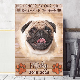 Custom memorial wall decor with pug portrait and Micky 2018 2026 text perfect for honoring a beloved lost pet