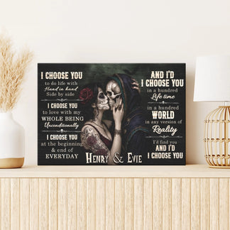 Personalized romantic gothic canvas art with custom names Henry and Evie, perfect for couples who love unique decor