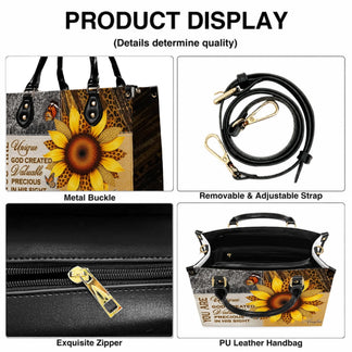 Product detail display featuring the adjustable strap, metal buckles, zipper closure, and interior of a floral bag.