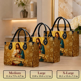 Personalized religious handbag featuring Jesus with a lamb, The Lord Is My Shepherd quote, and custom Amelia name text.