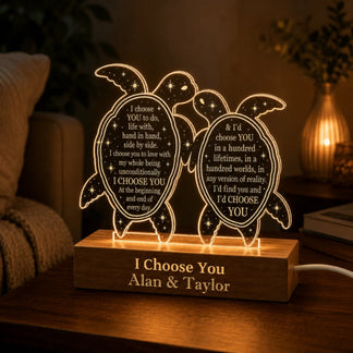Romantic personalized turtle night light for couples with custom names and quotes, a heartfelt gift for anniversaries.