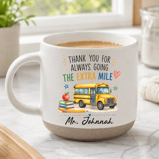 Side view of personalized bus driver gift mug – custom name pottery cup