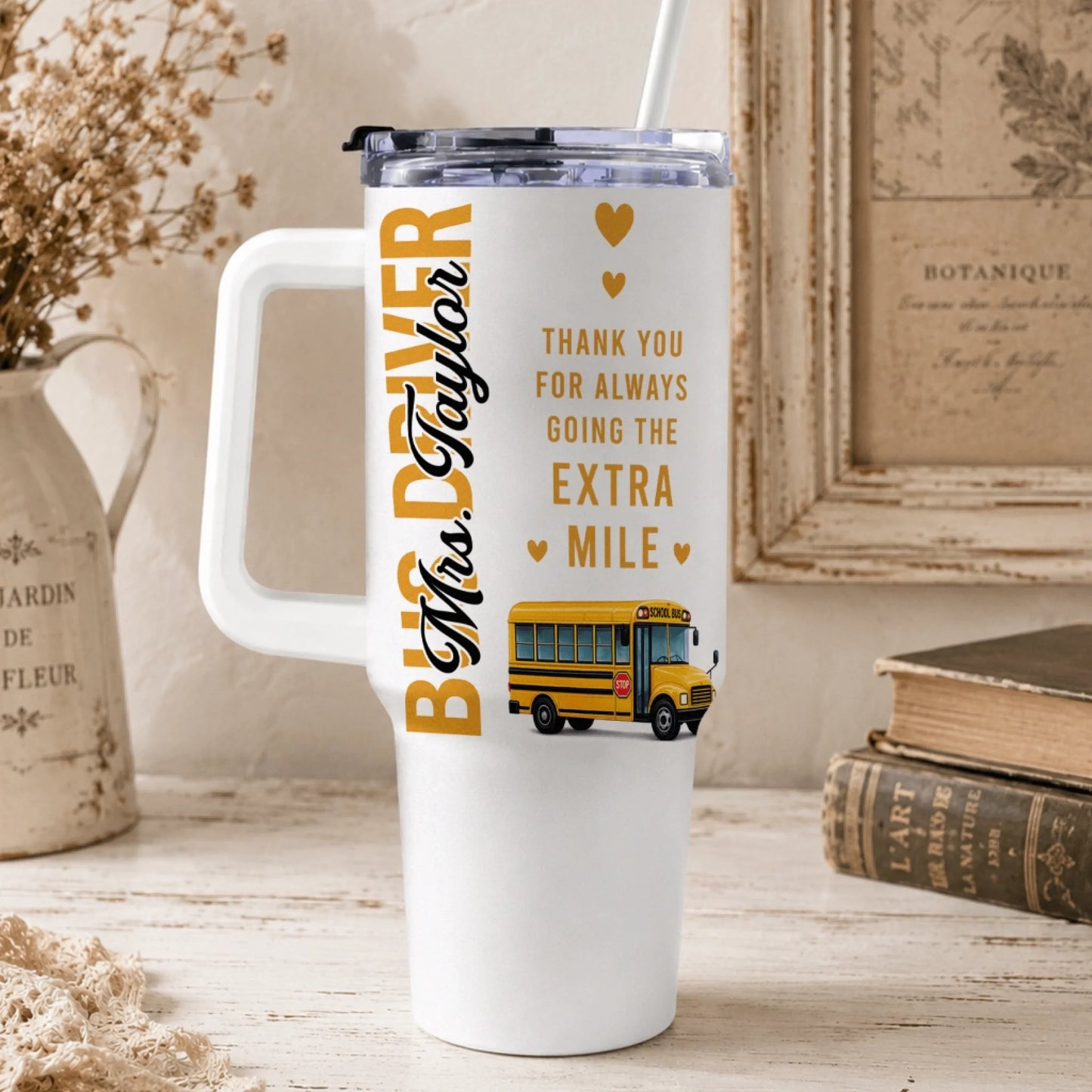 Bus driver tumbler personalized with black title color option