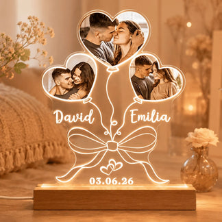 Personalized Couple LED Night Light with 3 custom photos – Anniversary Gift