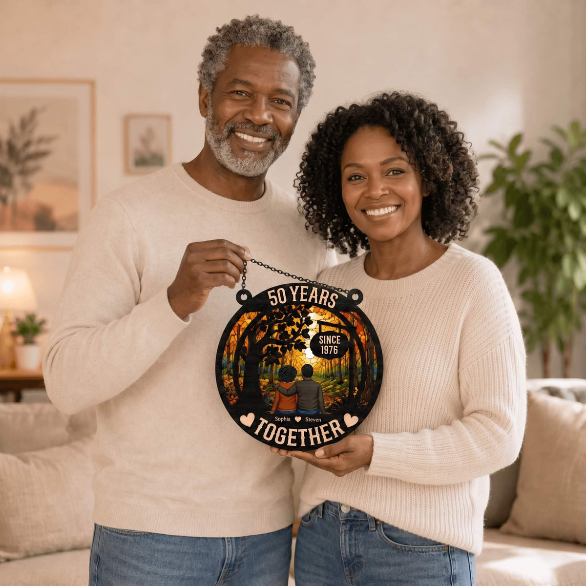 Personalized couple suncatcher available in 4 sizes – 6, 8, 10, 12 inch – anniversary gift