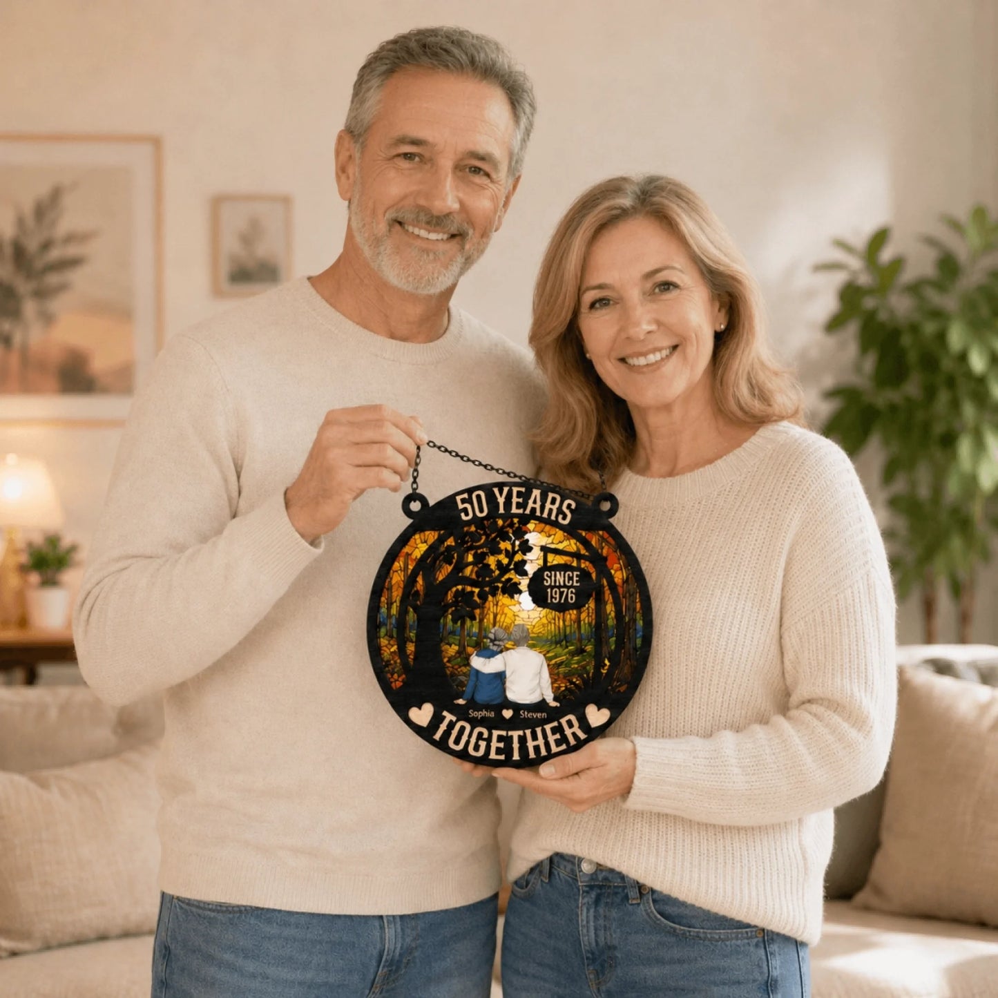 Personalized couple suncatcher available in 4 sizes – 6, 8, 10, 12 inch – anniversary gift