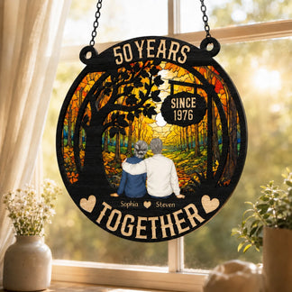 Personalized couple suncatcher with custom names and years together – anniversary gift – Jollimate