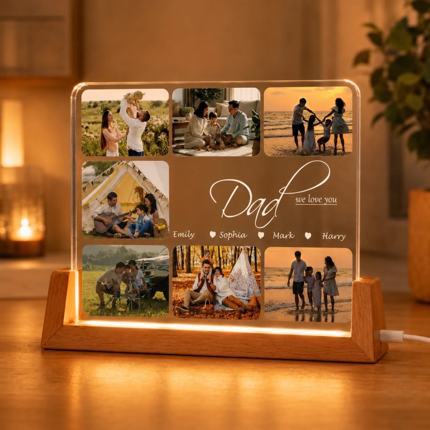 Personalized Dad LED Night Light with Custom Kids Names – Father's Day Gift