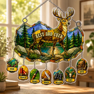 Personalized dad suncatcher with custom kids names and deer design – Father's Day gift