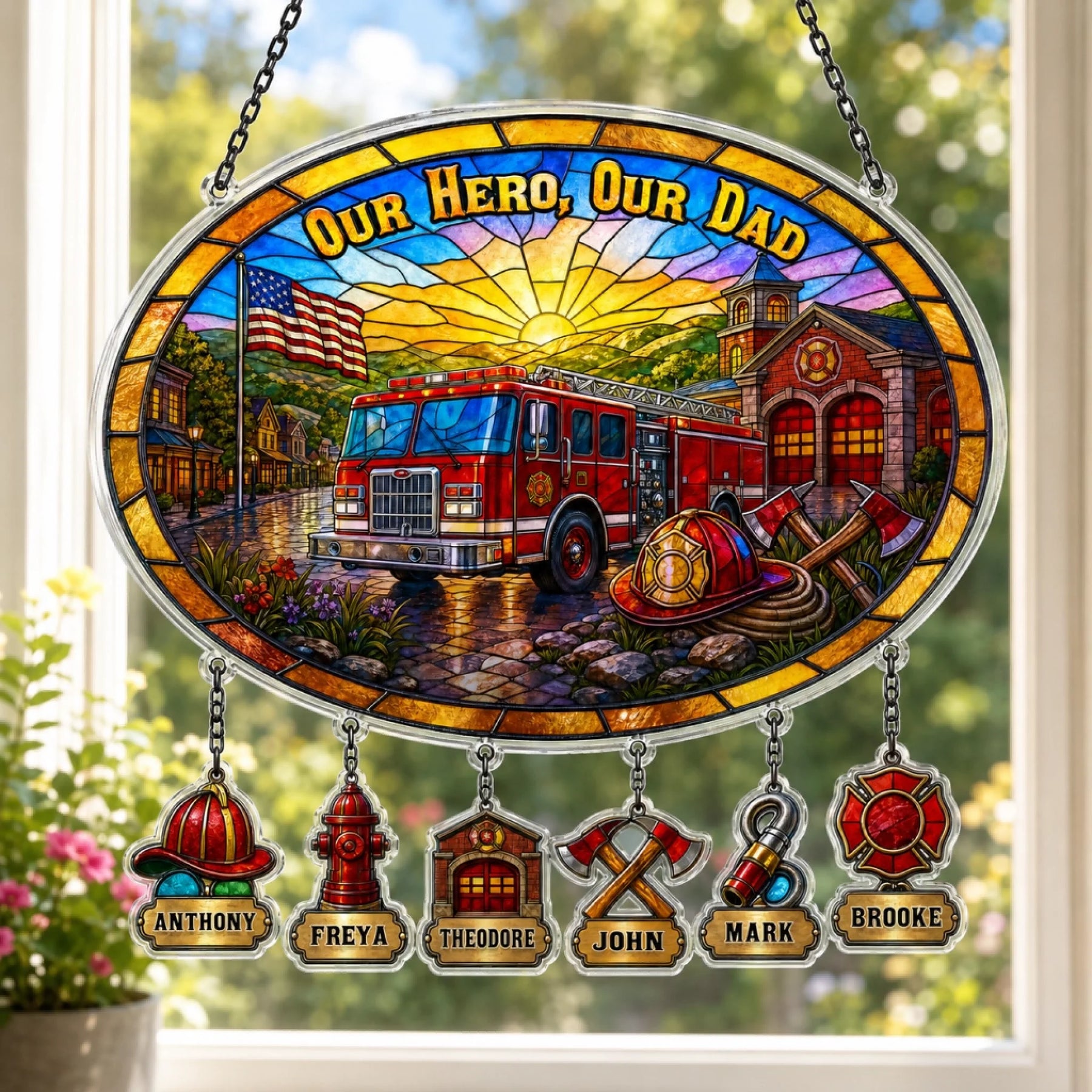 Personalized dad suncatcher firefighter Father's Day gift – Our Hero Our Dad