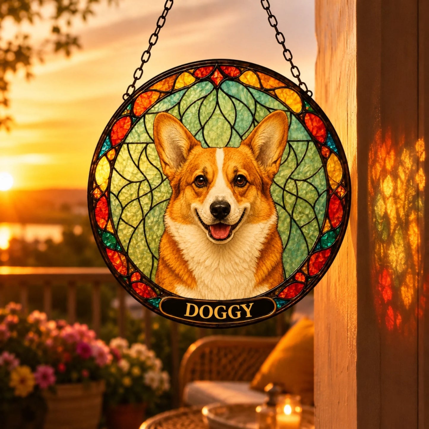 Personalized dog suncatcher with custom photo and name – stained glass window decor
