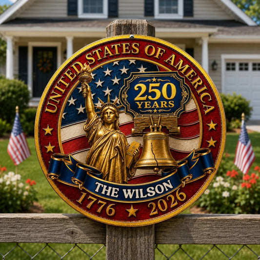 Personalized family metal sign for 4th of July – 250th Anniversary custom name patriotic decor