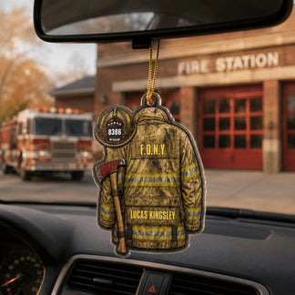 Personalized Firefighter Car Ornament Custom Badge Number And Station Number