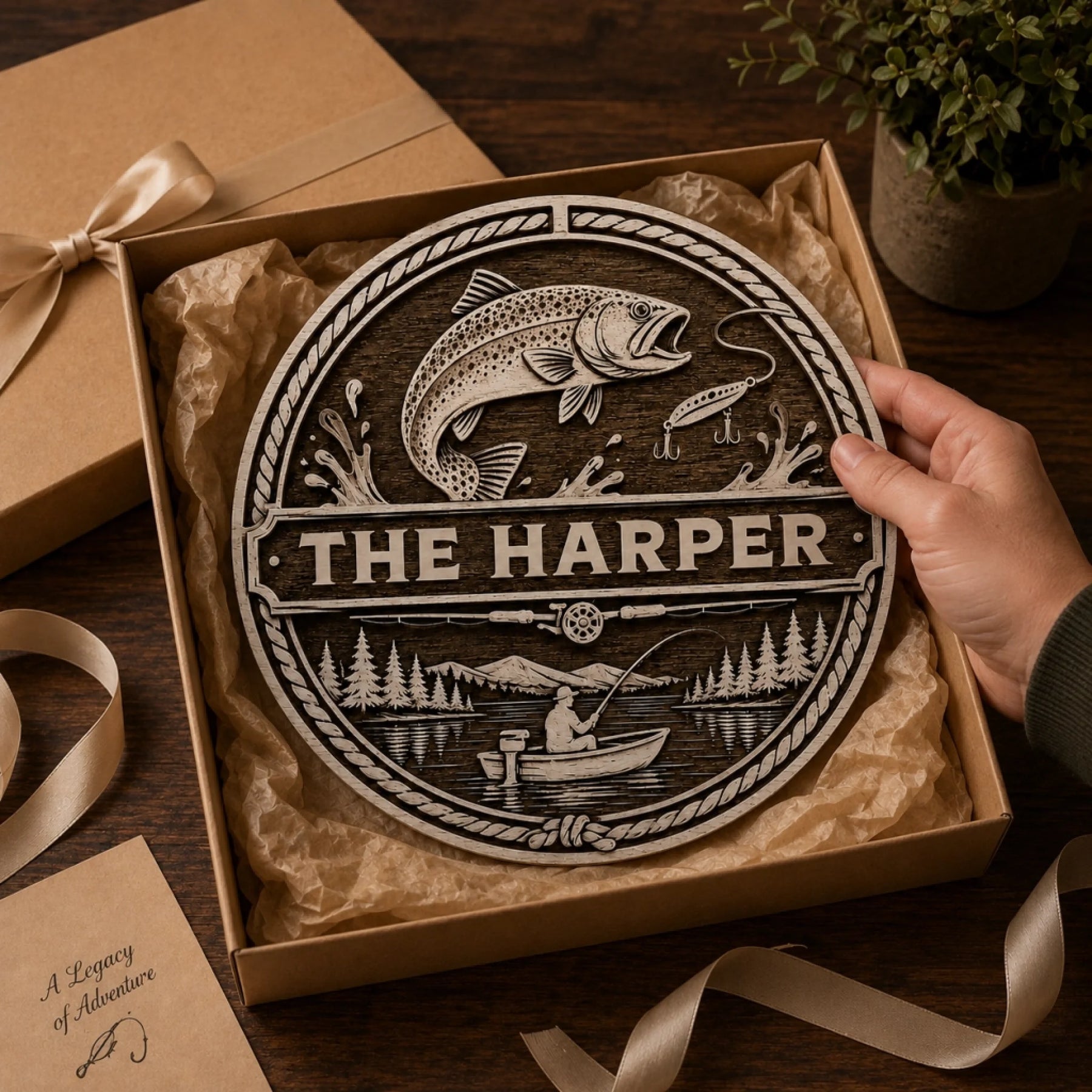 Personalized Fishing Wooden Sign with Family Name – Lake House Wall Decor