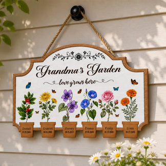 Personalized Grandma Garden Wooden Sign - Love Grows Here with Grandkids Names