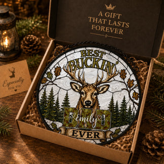 Personalized Hunting Dad Glass Suncatcher – Unique Gift from Kids for Father's Day or Birthday