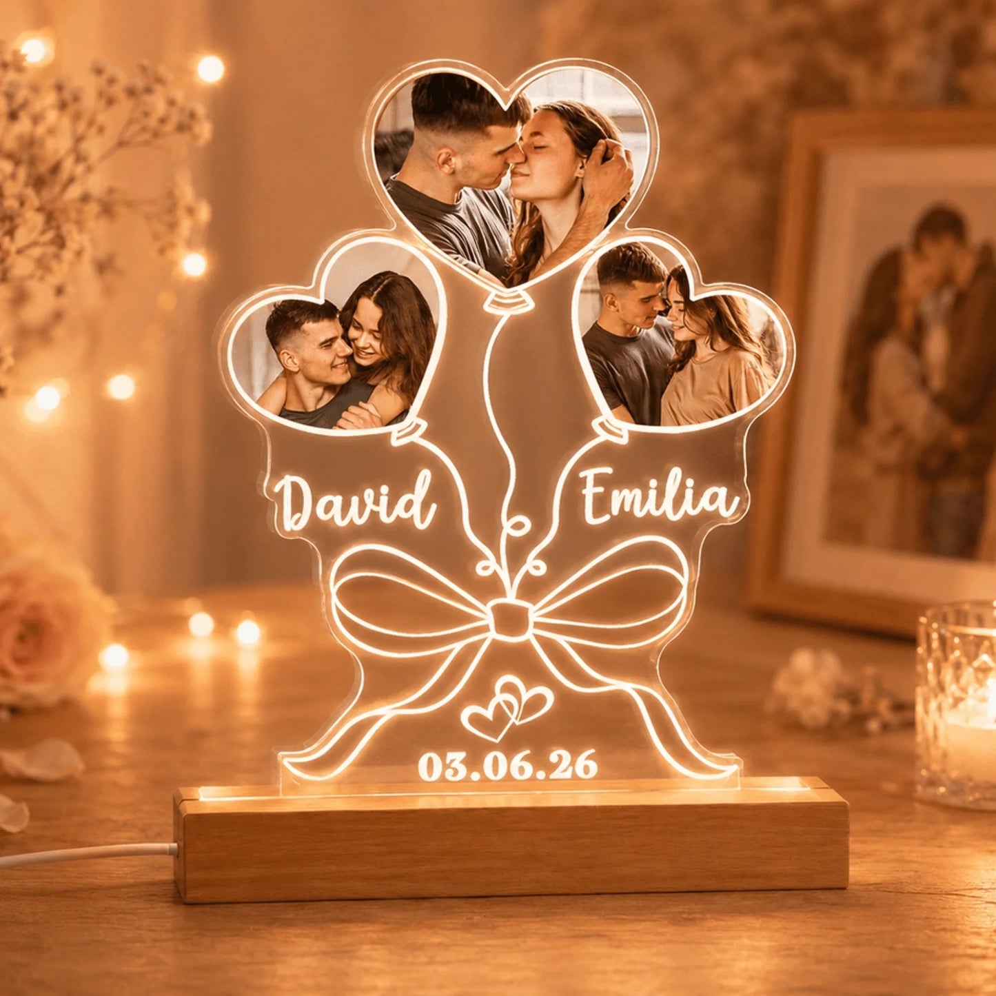 Personalized LED Night Light as romantic bedroom decor for couples
