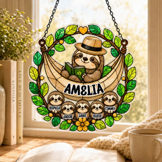 Personalized sloth family suncatcher for dad with custom kids names