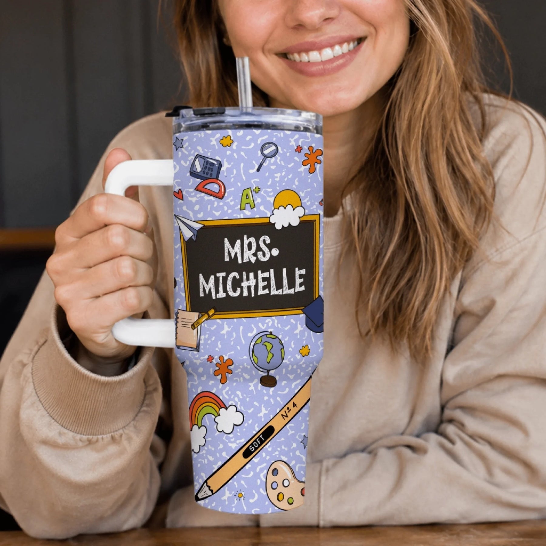 Personalized teacher travel tumbler 40oz stainless steel - back to school gift