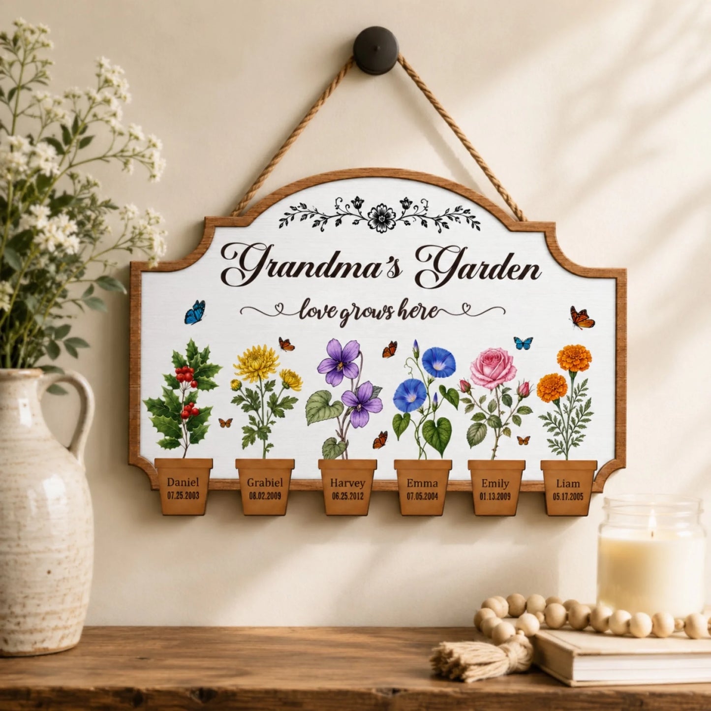 Personalized Wooden Wall Sign Gift for Grandma - Family Name Decor