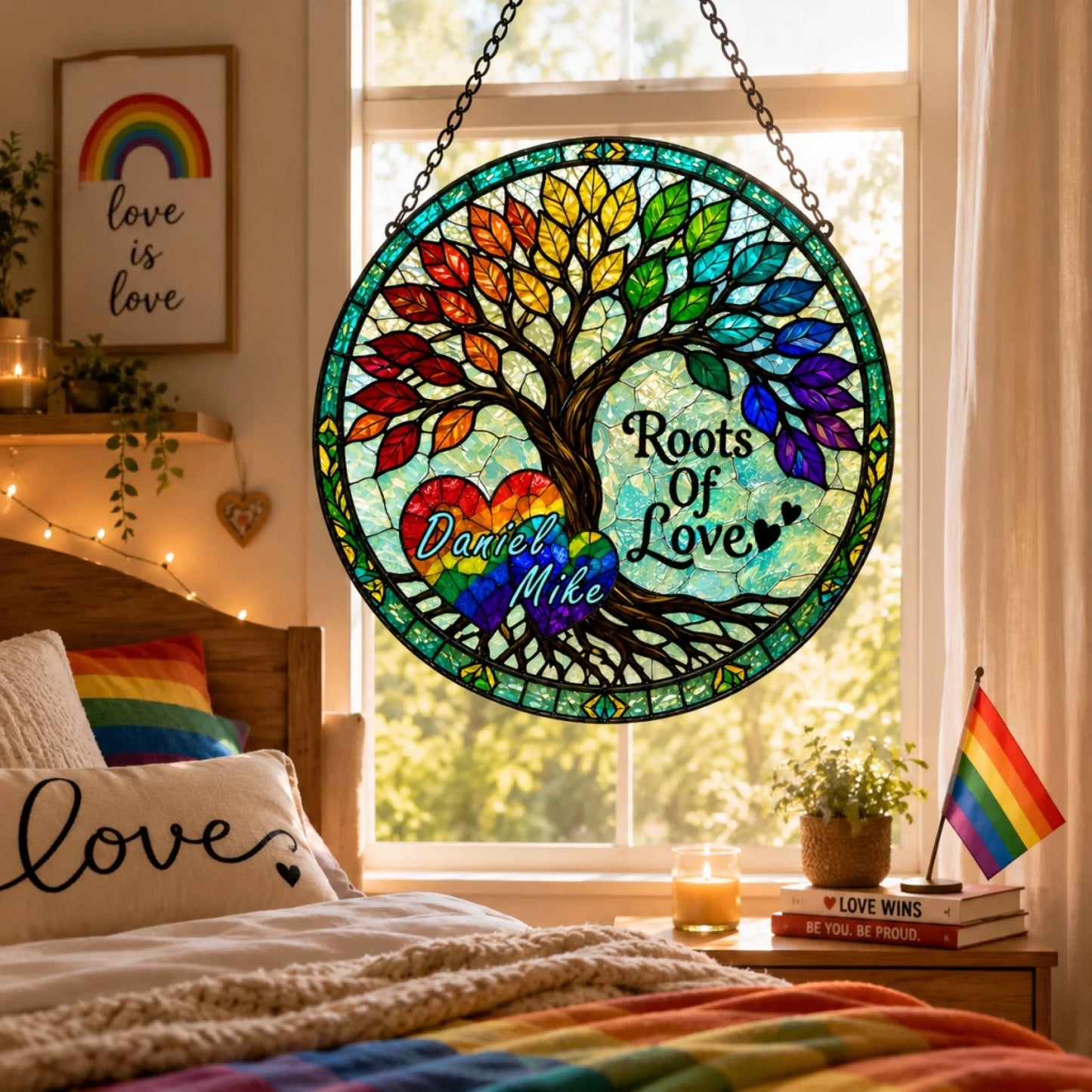 Pride Month Gift Suncatcher with Rainbow Colors Hanging Window Ornament