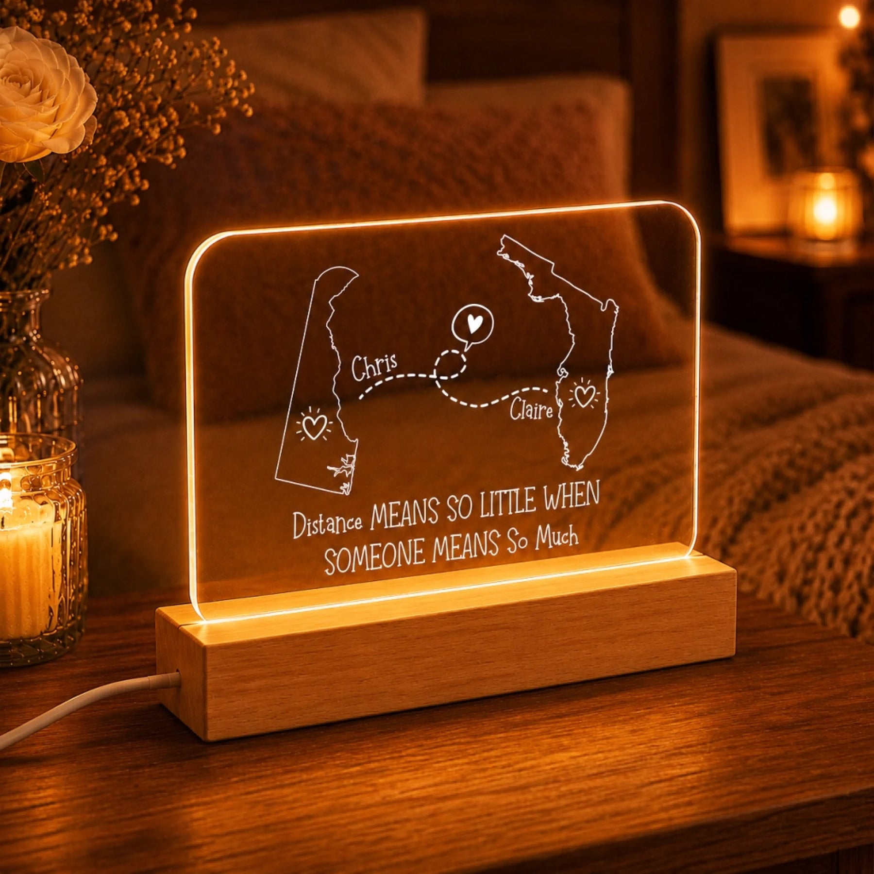 rectangular acrylic lamp with custom state to state map design