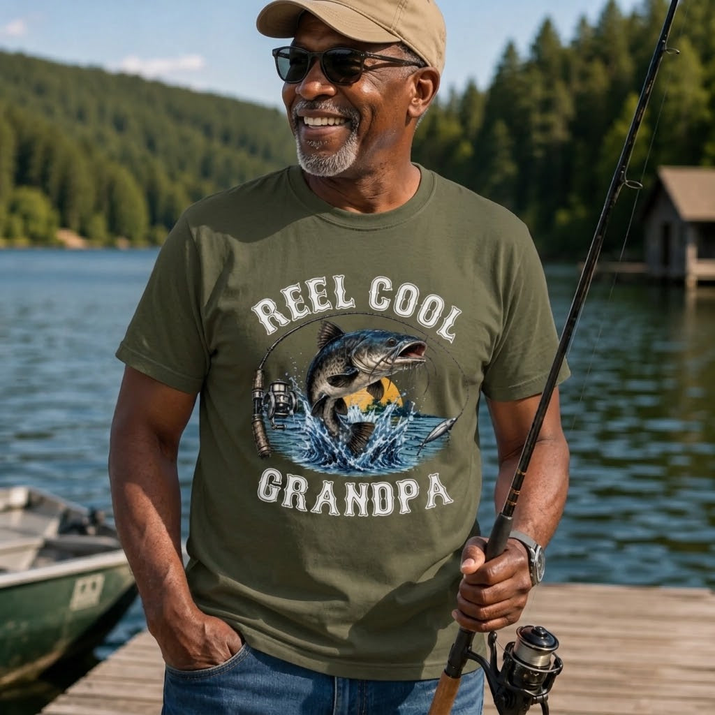 Personalized fishing gift for grandpa – custom title t-shirt mockup by Jollimate