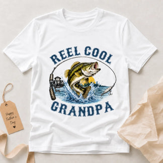 Custom grandpa fishing t-shirt back view – personalized title and fish illustration