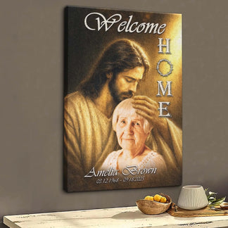Religious memorial canvas featuring Jesus and a personalized name with dates, perfect for honoring a loved one.