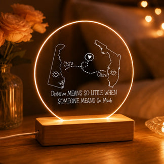 rectangular personalized acrylic led light with custom names and couple map