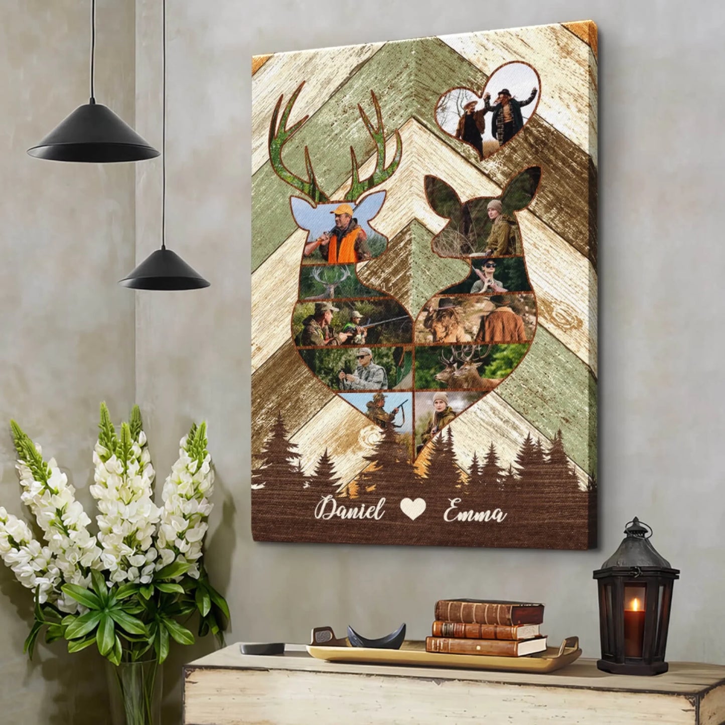 Rustic Anniversary Wall Art for Cabin, Den, or Hunting Lodge – Custom Couple Canvas