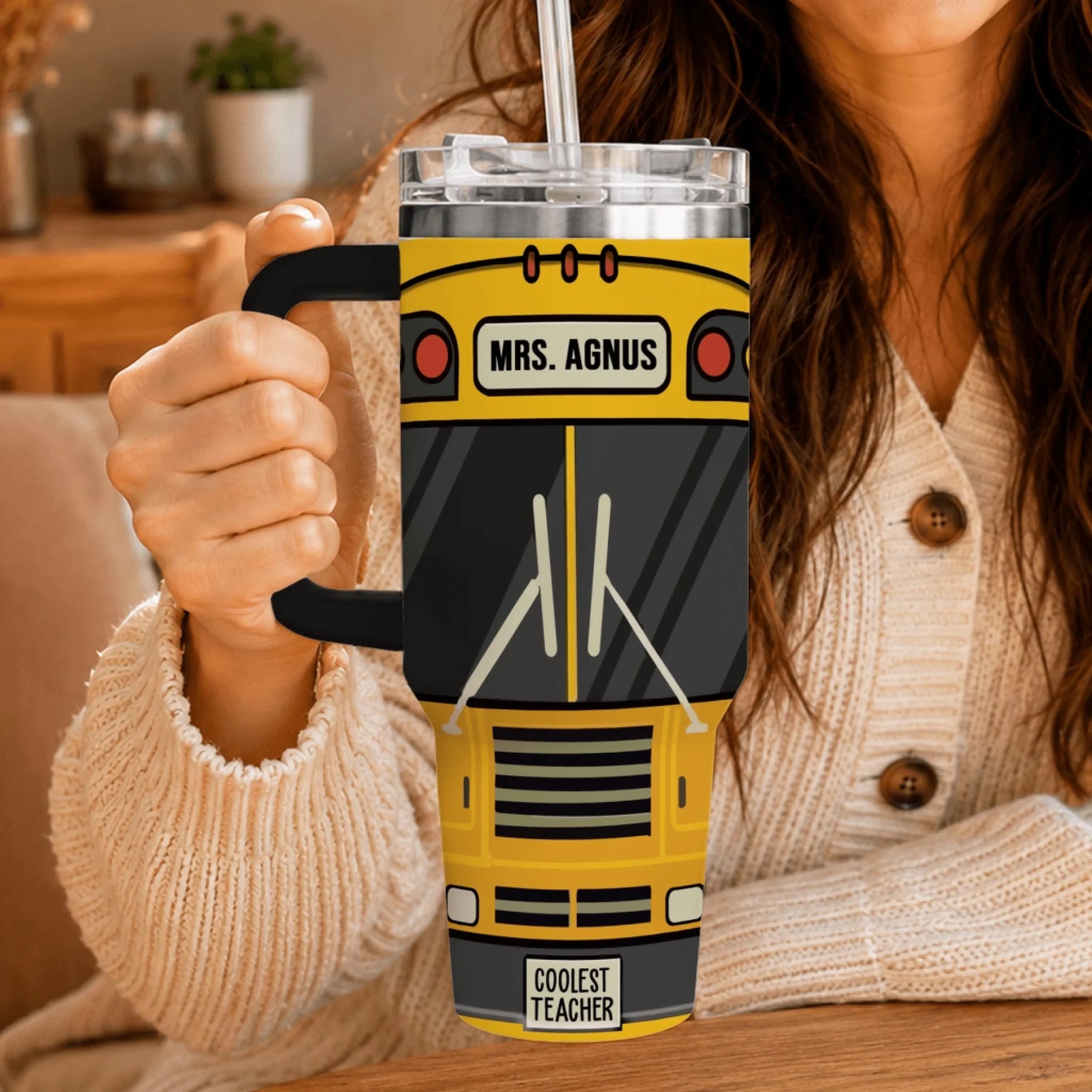 School bus driver nutrition facts design printed on tumbler