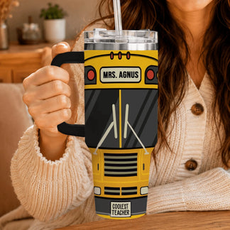 School bus driver nutrition facts design printed on tumbler
