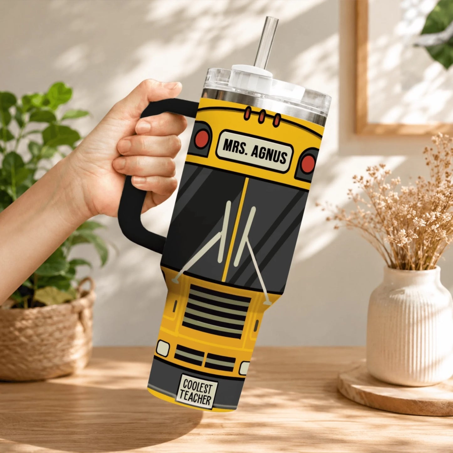 40oz tumbler with handle and straw for school bus driver gift