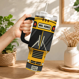 40oz tumbler with handle and straw for school bus driver gift