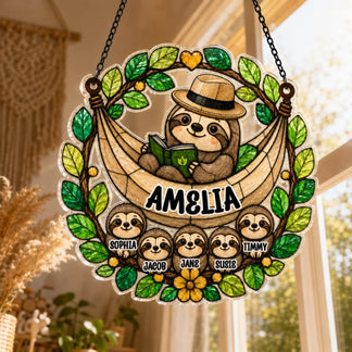 Sloth family birthday gift for dad custom name window ornament