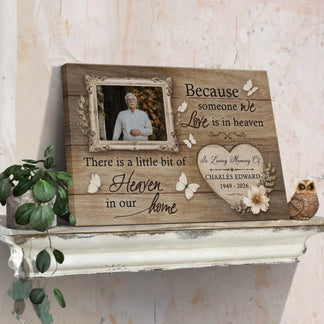 Small custom photo memorial canvas featuring butterfly and floral heart design for sympathy or home remembrance gift.