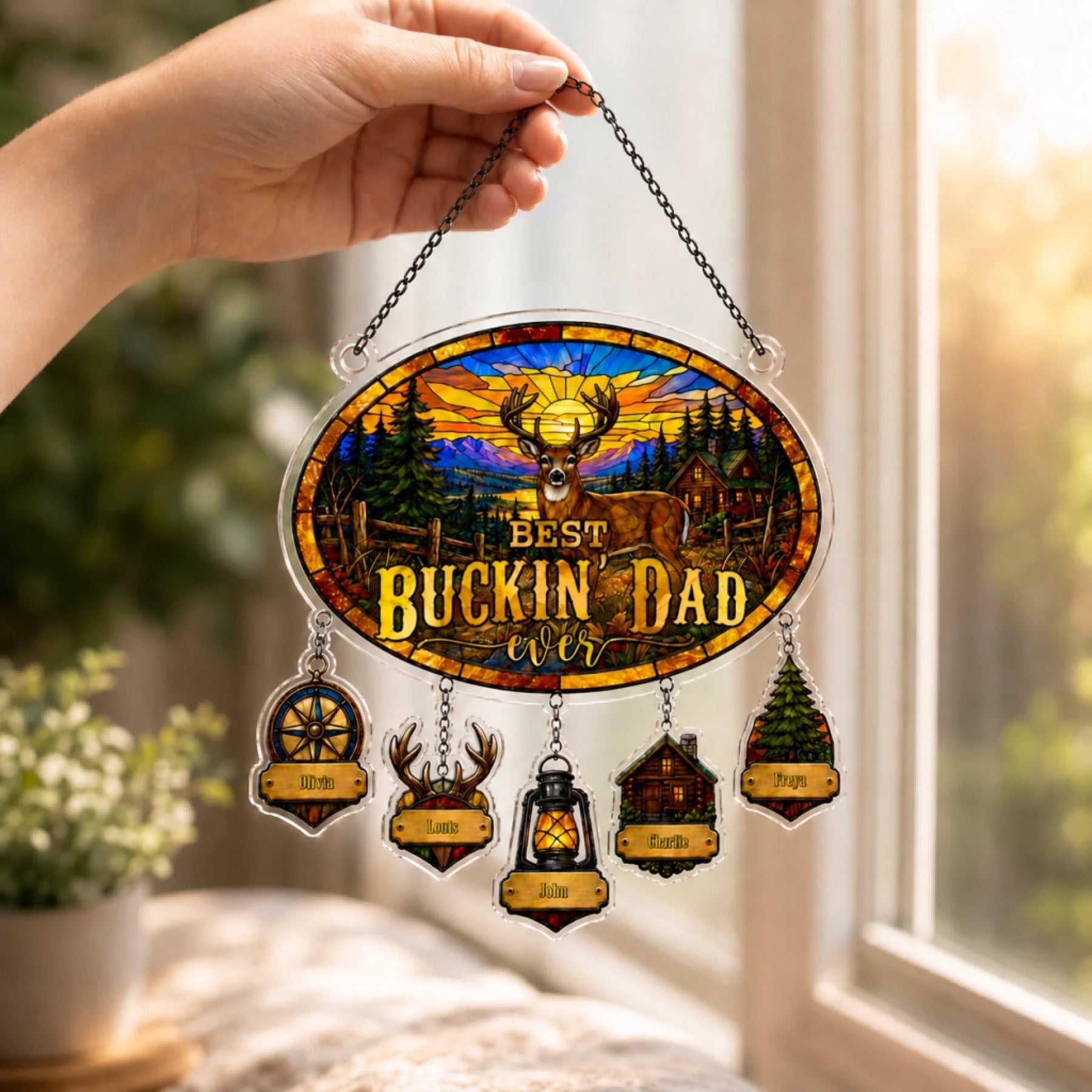 Suncatcher with deer and nature design – personalized Father's Day keepsake