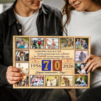 Tableau photo personnalisé pour 70 ans avec dates 1956 2026 et citation touchante pour un cadeau d anniversaire.