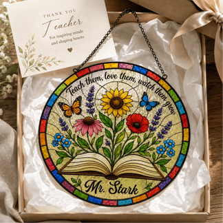 Teacher appreciation gift suncatcher – floral book art in multiple sizes