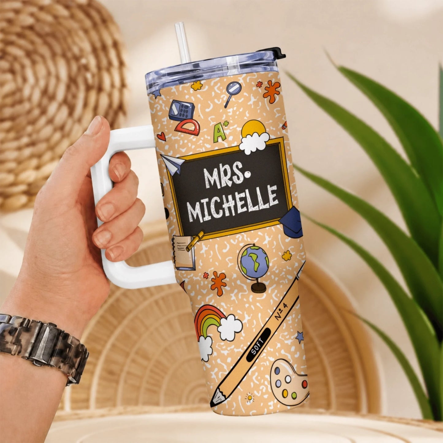 Custom name teacher tumbler 40oz - classroom appreciation gift