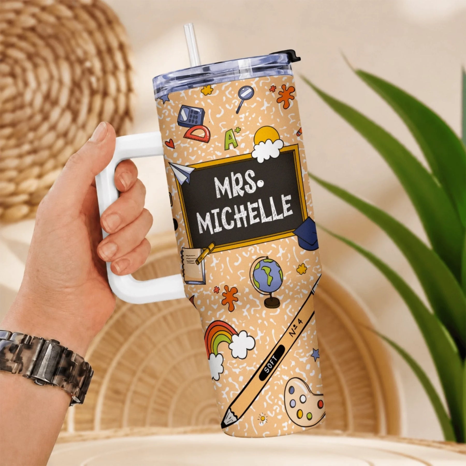 Custom name teacher tumbler 40oz - classroom appreciation gift