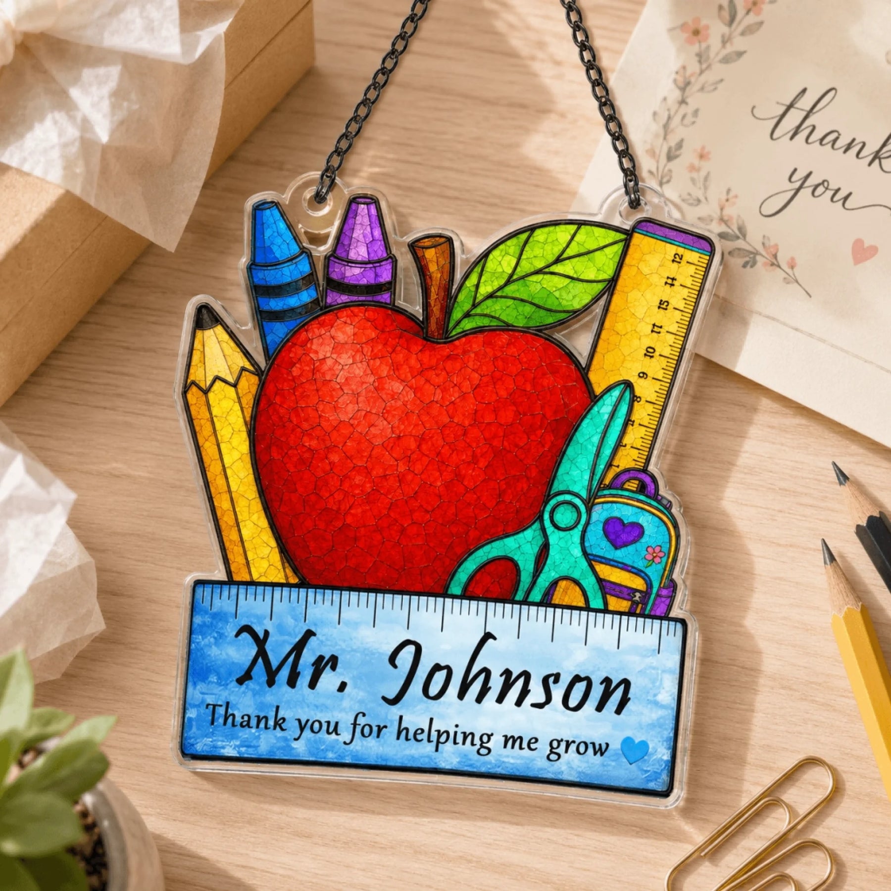 Thank You for Helping Me Grow personalized suncatcher – Teacher Appreciation Week gift